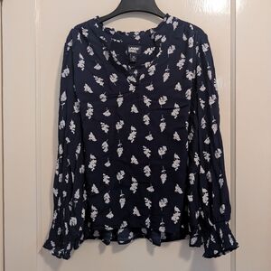 (3X - NEVER WORN) Lands' End Women's Dark Blue Floral Blouse